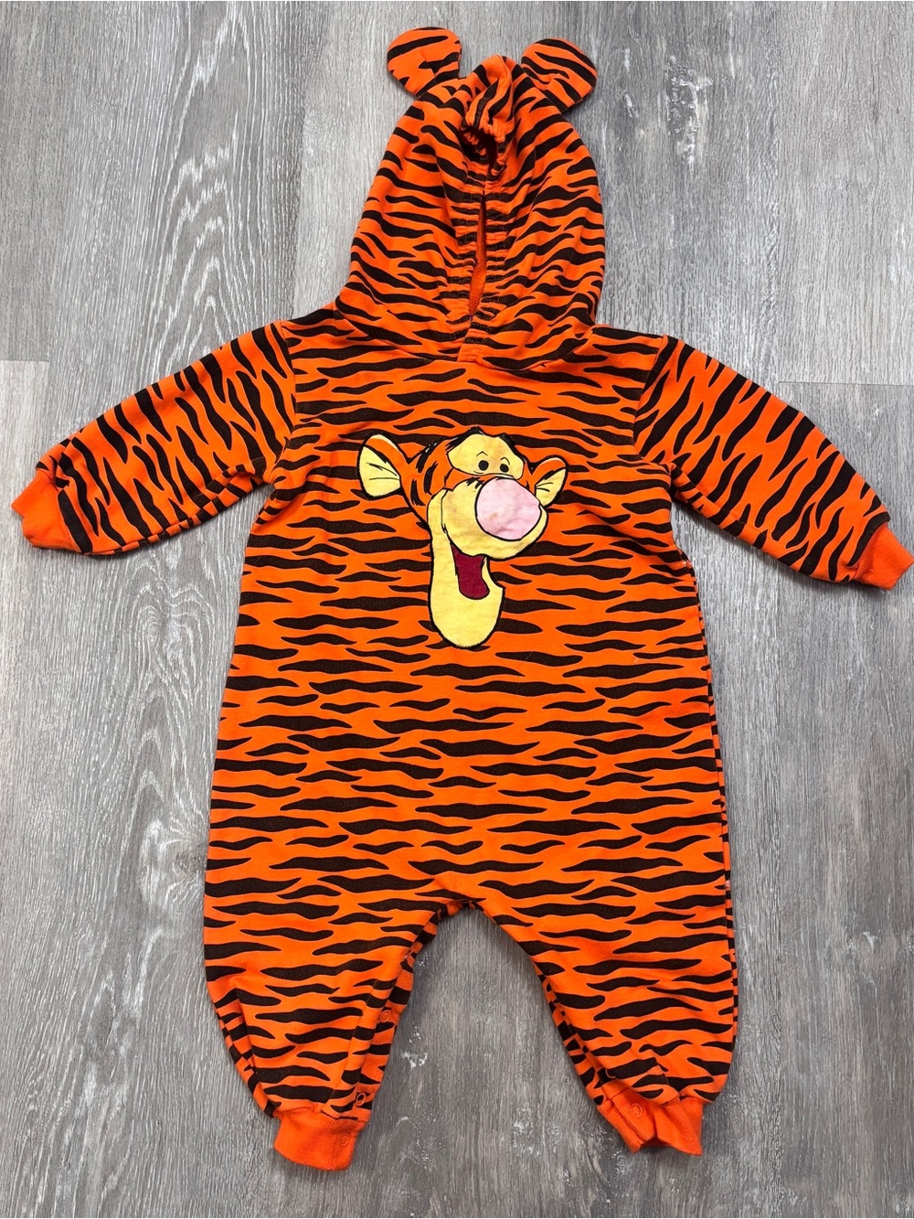 Vintage Winnie The Pooh Tigger One-Piece Orange Black Hooded Snap Romper - 18M